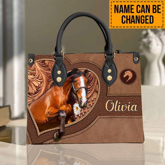 JC Horse Lovers Carving Leather Pattern Custom Name 3D Leather Handbag