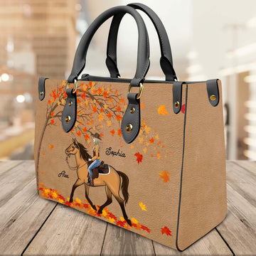 JC Horse Lovers Custom Name 3D Leather Handbag