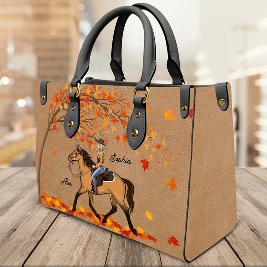 JC Horse Lovers Custom Name 3D Leather Handbag