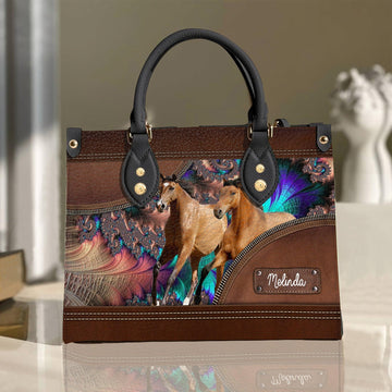 JC Horse Lovers Custom Name 3D Leather Handbag