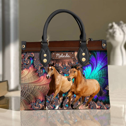 JC Horse Lovers Custom Name 3D Leather Handbag
