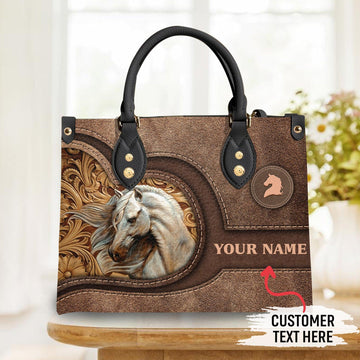 JC Horse Lovers Carving Leather Pattern Custom Name 3D Leather Handbag