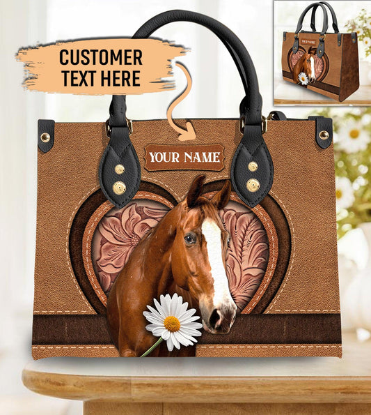 JC Horse Lovers Carving Leather Pattern Custom Name 3D Leather Handbag