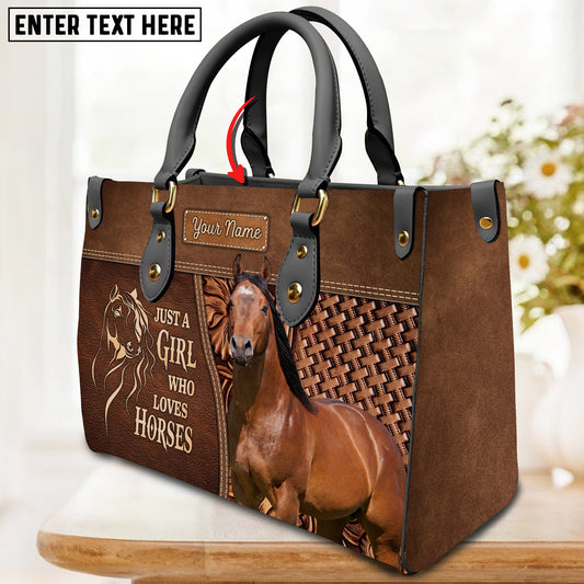 JC American Quarter Horse Just A Girl Who Loves Horses Custom Name 3D Leather Handbag
