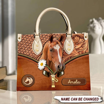 JC Horse Lovers Carving Leather Pattern Custom Name 3D Leather Handbag
