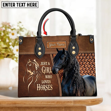 JC Friesian Horse Just A Girl Who Loves Horses Custom Name 3D Leather Handbag