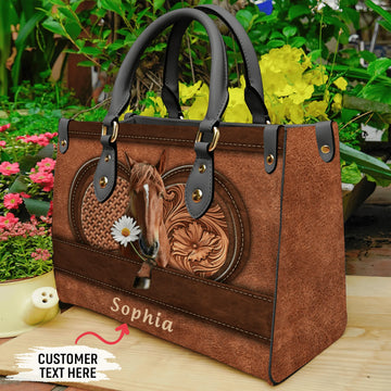 JC Horse Lovers Carving Leather Pattern Custom Name 3D Leather Handbag