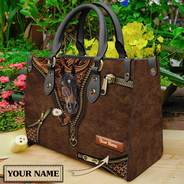 JC Horse Lovers Carving Leather Pattern Custom Name 3D Leather Handbag