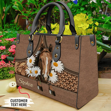 JC Horse Lovers Carving Leather Pattern Custom Name 3D Leather Handbag