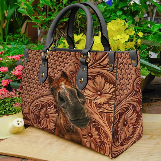 JC Horse Lovers Carving Leather Pattern Custom Name 3D Leather Handbag