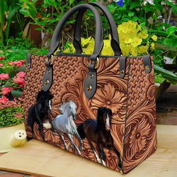 JC Horse Lovers Carving Leather Pattern Custom Name 3D Leather Handbag
