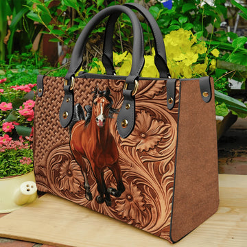 JC Horse Lovers Carving Leather Pattern Custom Name 3D Leather Handbag