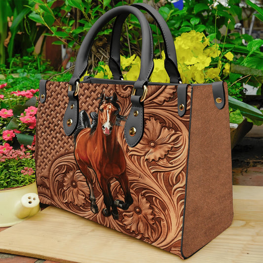 JC Horse Lovers Carving Leather Pattern Custom Name 3D Leather Handbag