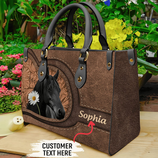 JC Horse Lovers Carving Leather Pattern Custom Name 3D Leather Handbag