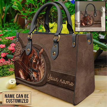 JC Horse Lovers Carving Leather Pattern Custom Name 3D Leather Handbag