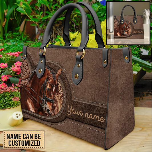 JC Horse Lovers Carving Leather Pattern Custom Name 3D Leather Handbag