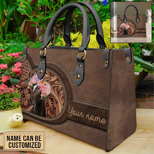 JC Horse Lovers Carving Leather Pattern Custom Name 3D Leather Handbag