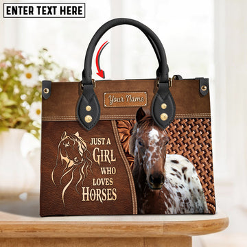 JC Appaloosa Horse Just A Girl Who Loves Horses Custom Name 3D Leather Handbag