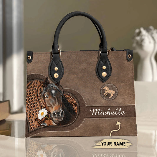 JC Horse Lovers Carving Leather Pattern Custom Name 3D Leather Handbag