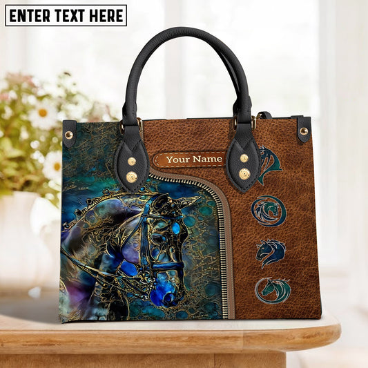 JC Horse Lovers Custom Name 3D Leather Handbag