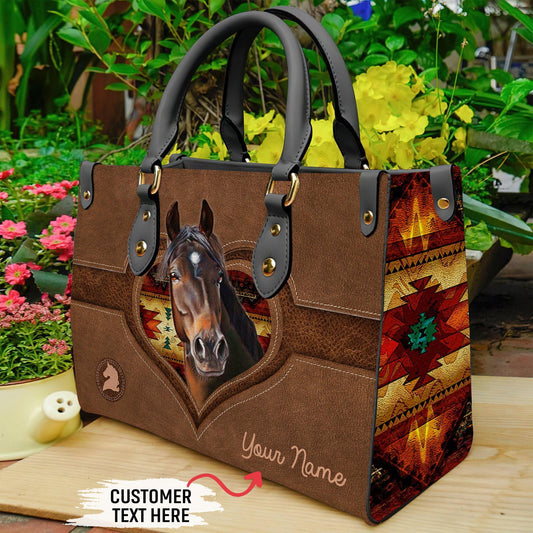 JC Horse Lovers Custom Name 3D Leather Handbag