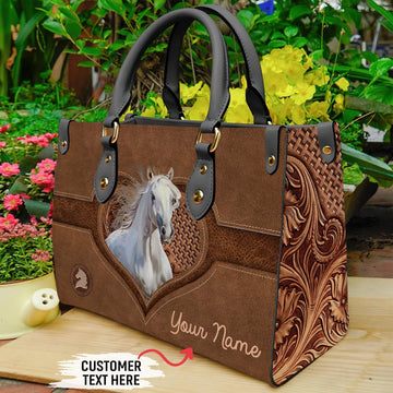 JC Horse Lovers Carving Leather Pattern Custom Name 3D Leather Handbag