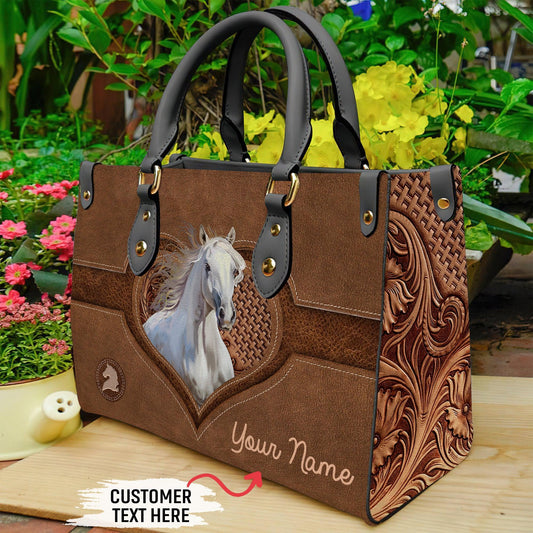 JC Horse Lovers Carving Leather Pattern Custom Name 3D Leather Handbag