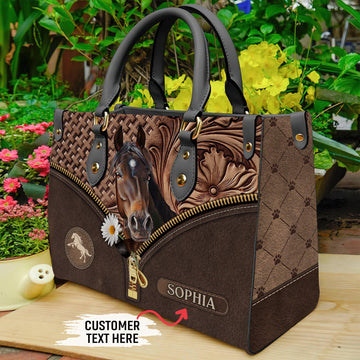 JC Horse Lovers Carving Leather Pattern Custom Name 3D Leather Handbag
