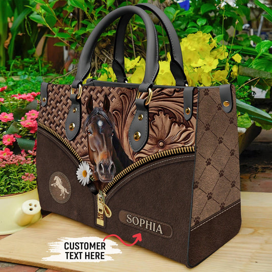 JC Horse Lovers Carving Leather Pattern Custom Name 3D Leather Handbag