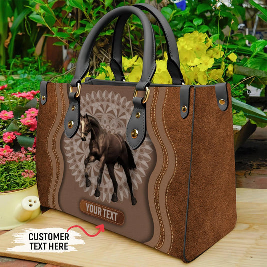 JC Horse Lovers Custom Name 3D Leather Handbag