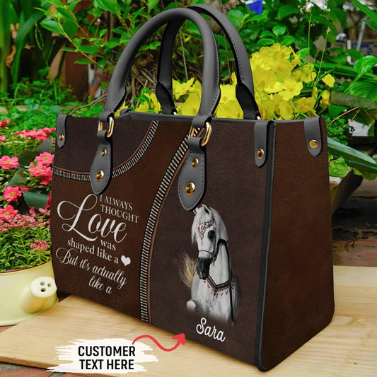 JC Horse Lovers Custom Name 3D Leather Handbag