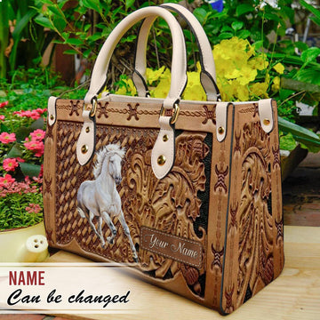 JC Horse Lovers Carving Leather Pattern Custom Name 3D Leather Handbag