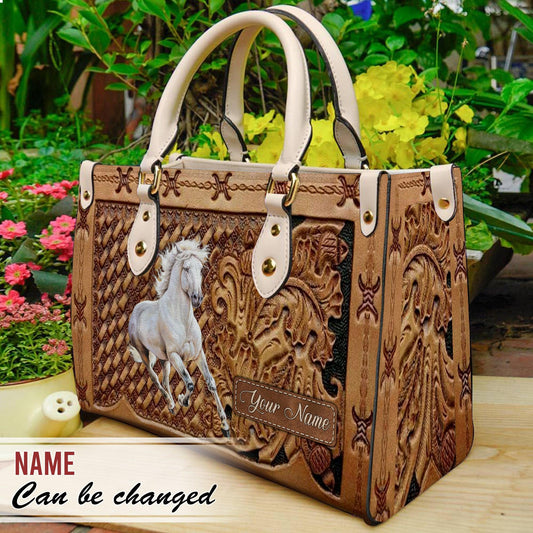 JC Horse Lovers Carving Leather Pattern Custom Name 3D Leather Handbag
