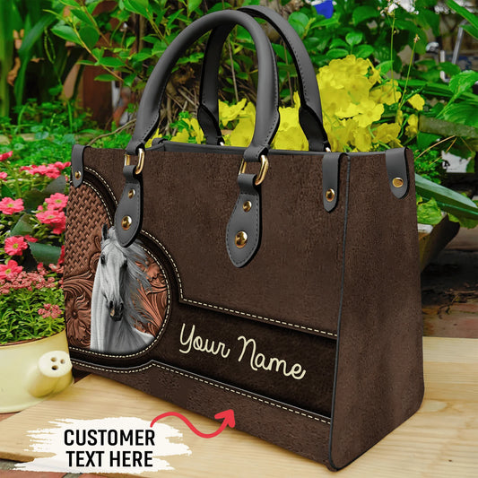 JC Horse Lovers Carving Leather Pattern Custom Name 3D Leather Handbag
