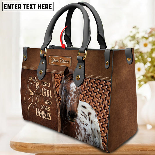 JC Appaloosa Horse Just A Girl Who Loves Horses Custom Name 3D Leather Handbag