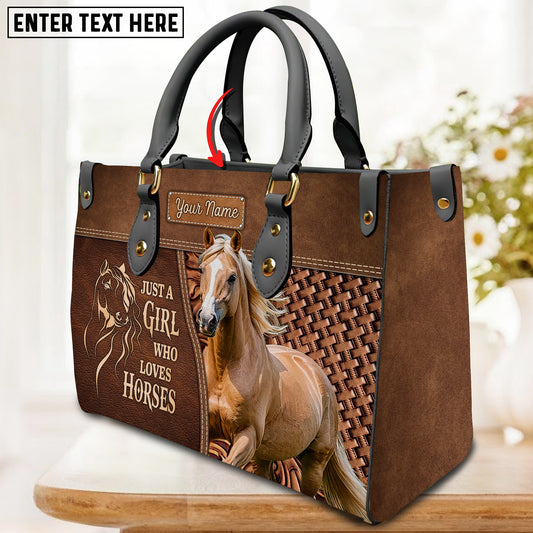 JC Palomino Horse Just A Girl Who Loves Horses Custom Name 3D Leather Handbag