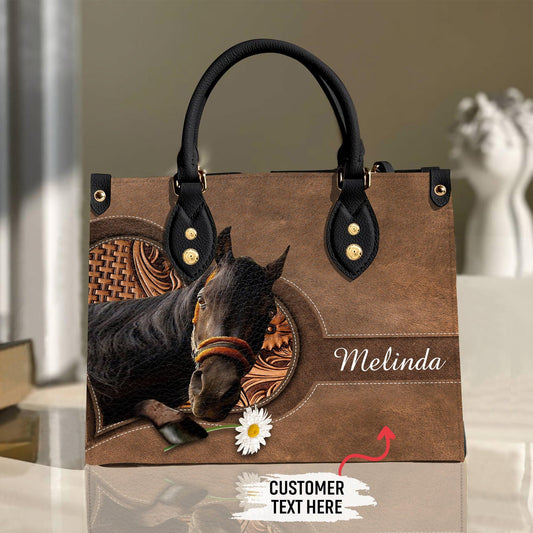JC Horse Lovers Carving Leather Pattern Custom Name 3D Leather Handbag