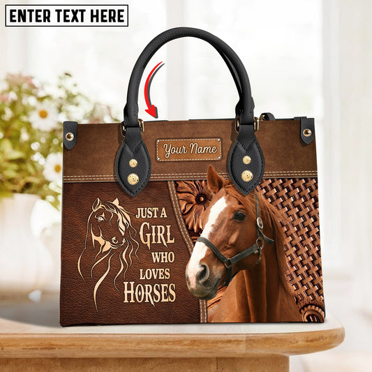 JC Thoroughbred Horse Just A Girl Who Loves Horses Custom Name 3D Leather Handbag