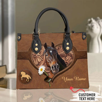 JC Horse Lovers Carving Leather Pattern Custom Name 3D Leather Handbag