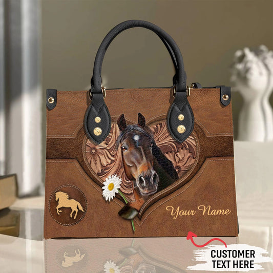 JC Horse Lovers Carving Leather Pattern Custom Name 3D Leather Handbag