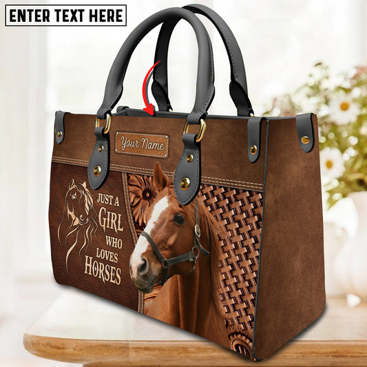 JC Thoroughbred Horse Just A Girl Who Loves Horses Custom Name 3D Leather Handbag