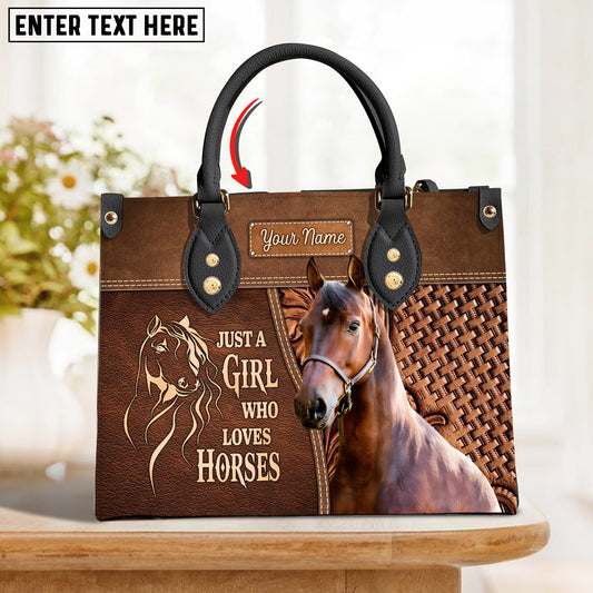 JC Morgan Horse Just A Girl Who Loves Horses Custom Name 3D Leather Handbag