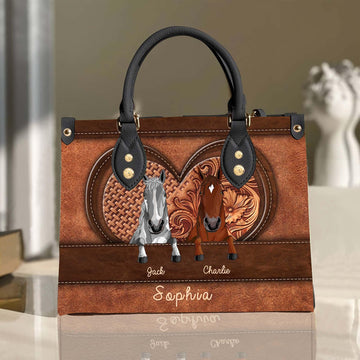 JC Horse Lovers Carving Leather Pattern Custom Name 3D Leather Handbag
