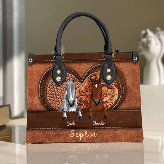 JC Horse Lovers Carving Leather Pattern Custom Name 3D Leather Handbag