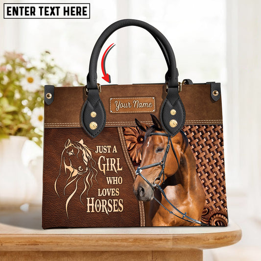 JC Warmblood Horse Just A Girl Who Loves Horses Custom Name 3D Leather Handbag