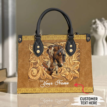 JC Horse Lovers Carving Leather Pattern Custom Name 3D Leather Handbag