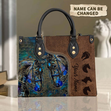 JC Horse Lovers Custom Name 3D Leather Handbag