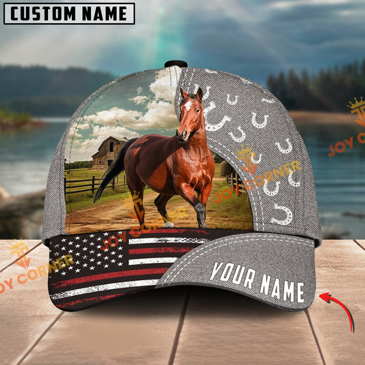 Joycorners Horse American Flag Customized Name 3D Classic Cap