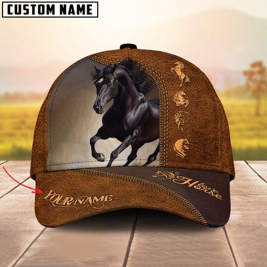 JoyCorners Black Horse Lovers Customized Name Cap