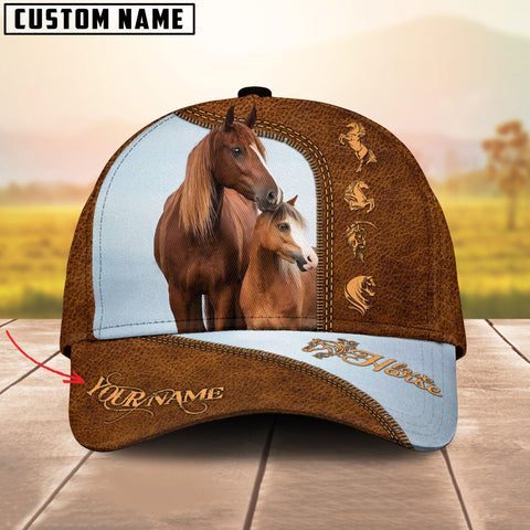 JoyCorners 2 Brown Horses Customized Name Cap